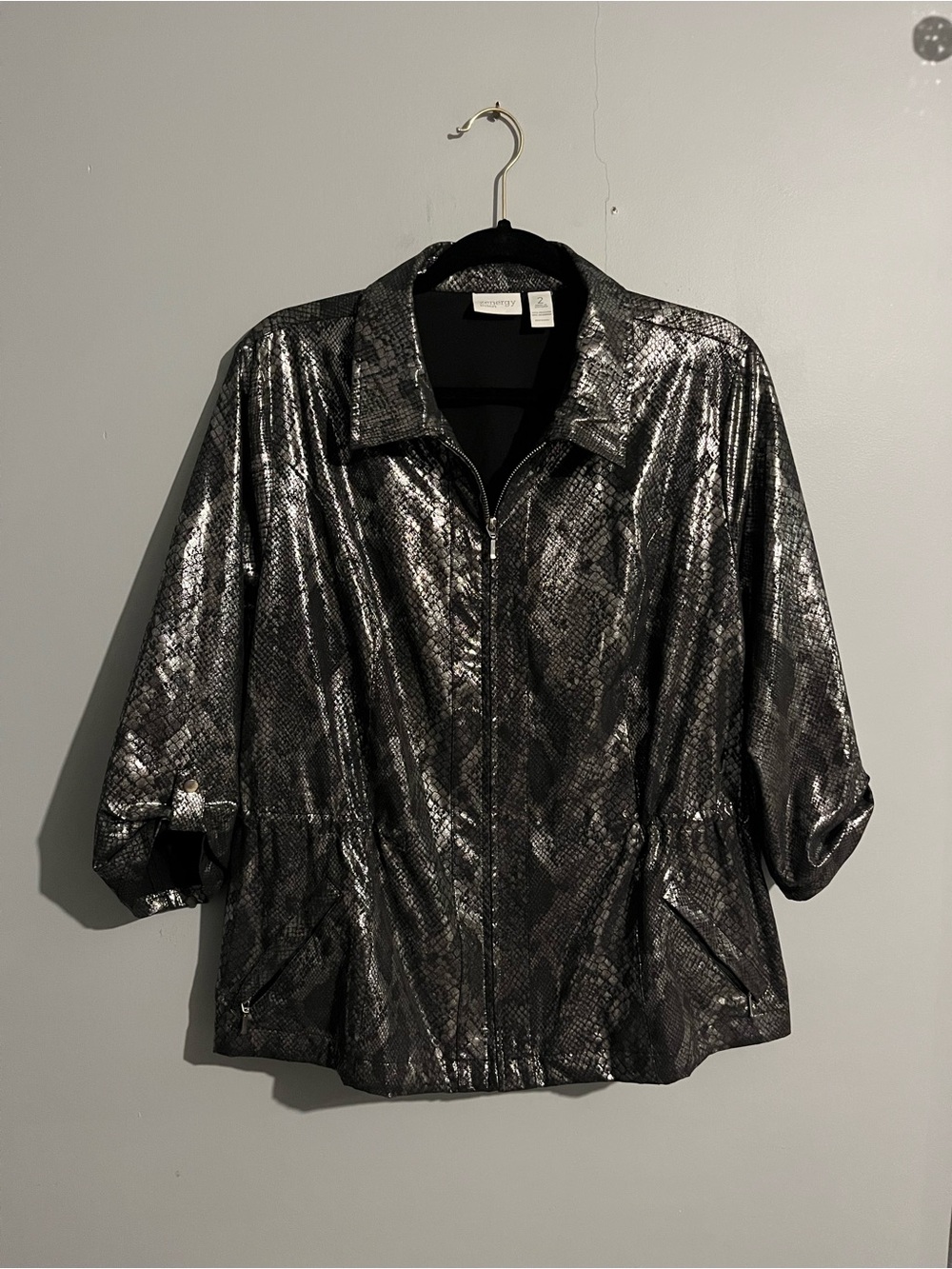 Zenergy Chico’s Metallic Snake-Print lightweight jacket size 2 feminine